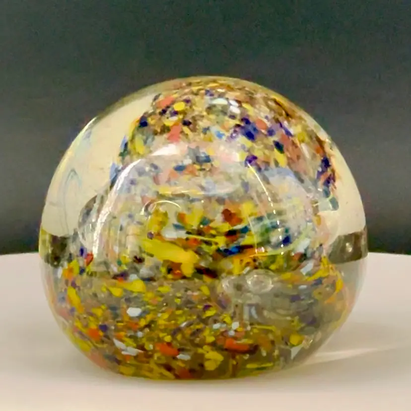 Paperweight Confetti Art Glass Smooth Flat Bottom