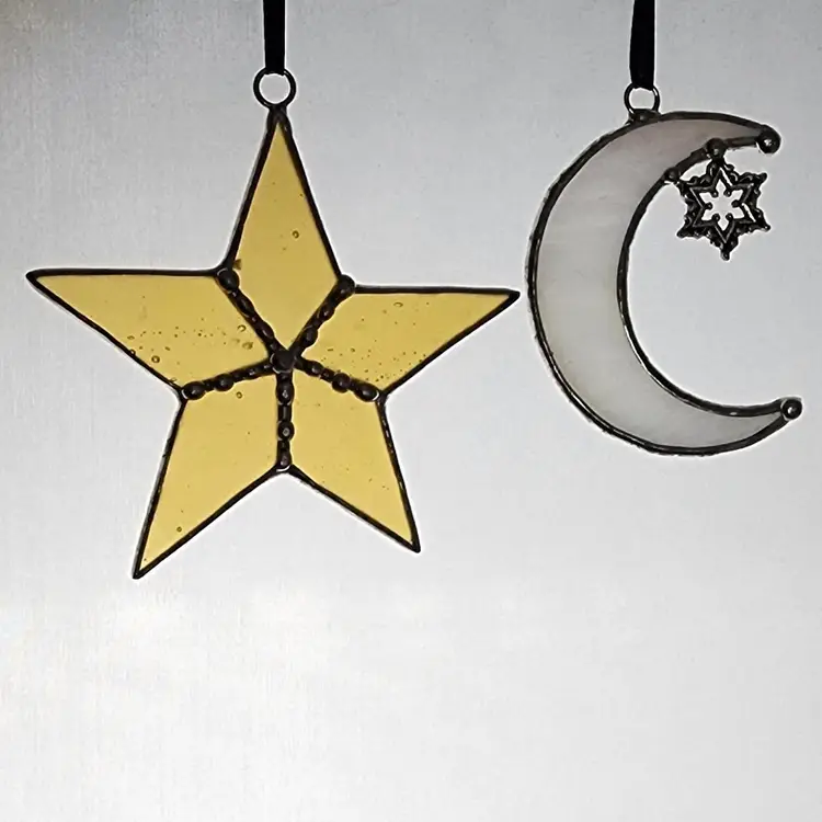Stained Glass Suncatcher Ornaments - Moon and Star
