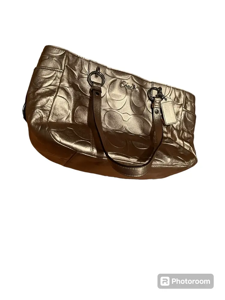 Vintage Coach Gold Metallic Monogram Shoulder Bag