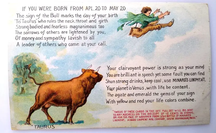 Fortune Postcard Fantasy Horoscope Astrology Taurus Bull Sign Venus Agate 1907