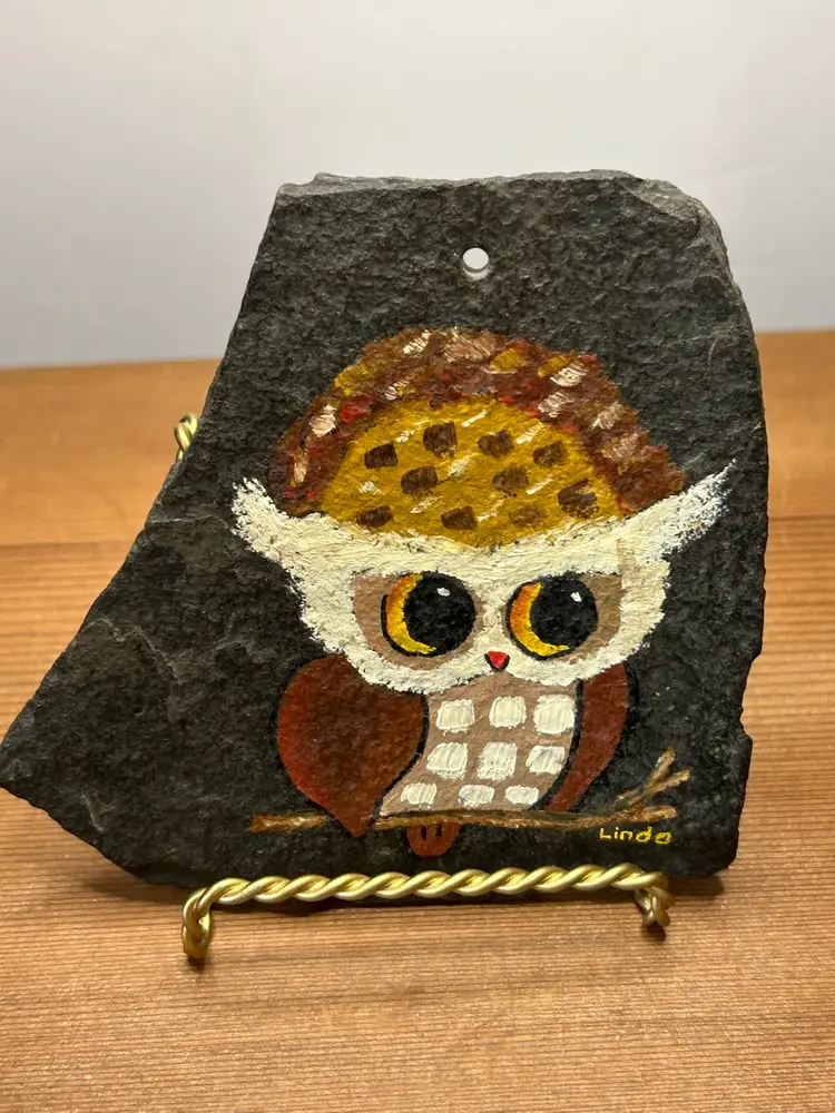 Hand Painted Owl On Slate