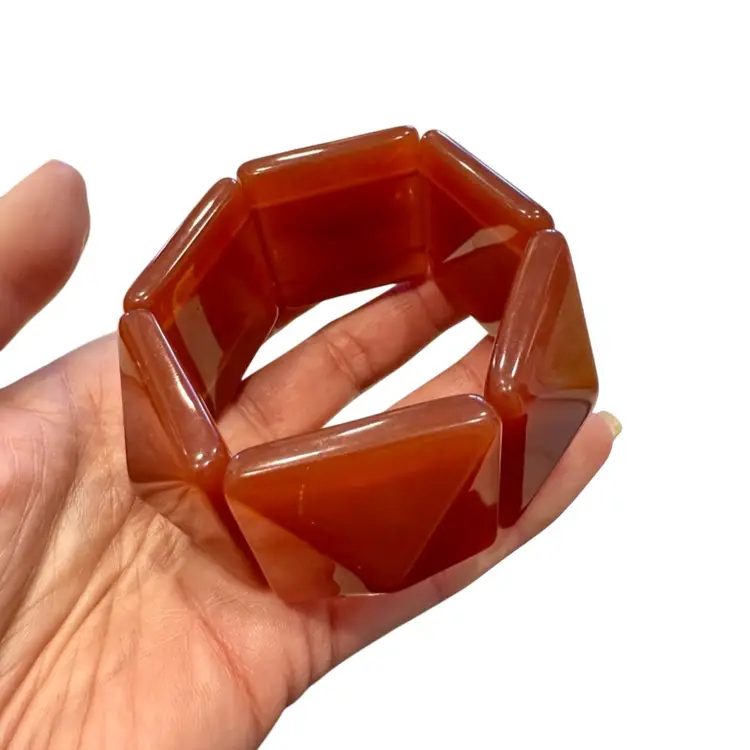 Vintage MCM Chunky Amber Lucite Pyramid Domed Stretchy Bracelet