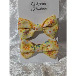 Pigtail Hair Bows - Toddler, Girls, Handmade, Yellow Flowers