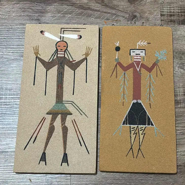 Vintage Native American Navajo Heeling Indian Sand Art Painting Male Female