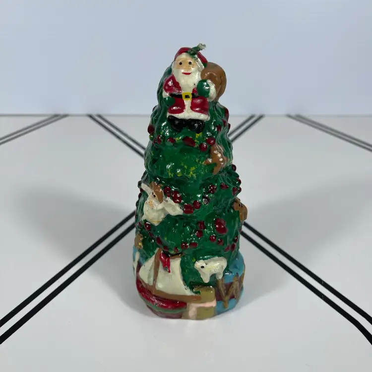 Vintage Santa Christmas Tree Candle Holiday Decor Figurine 6.5" Tall