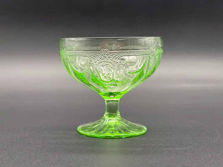 Vintage Anchor Hocking Cameo Green Depression Glass Sherbet Glass | Uranium Glass