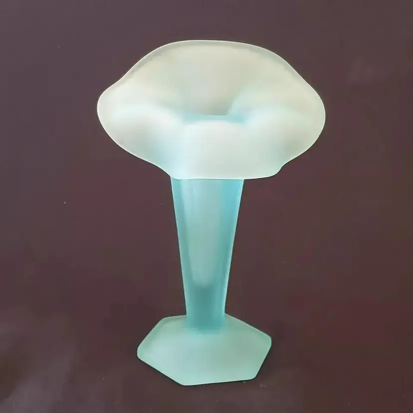 Jack In The Pulpit Vase Westmoreland Satin Blue Glass Hexagon Base Vintage