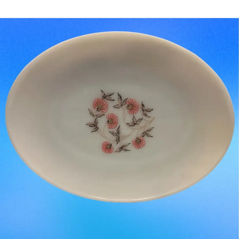 Vintage Fire-King Fleurette Pattern 12-Inch Milk Glass Oval Serving Platter