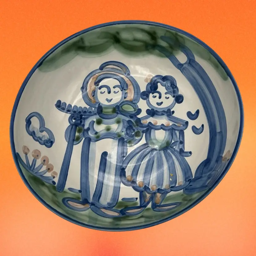 M A Hadley Pottery Farmer & Wife Large 11” Serving Salad Bowl Country Folk