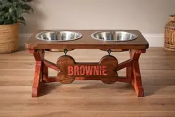Elevated Dog Feeder – Personalized Wood Pet Bowl Stand with Stainless Steel Bowls- We Can Do Any Name!