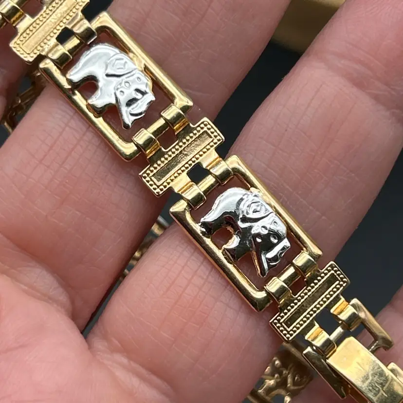 Vintage Two-Tone Elephant Link Bracelet | Gold & Silver Tone Safari Jewelry | 7¼ Inches