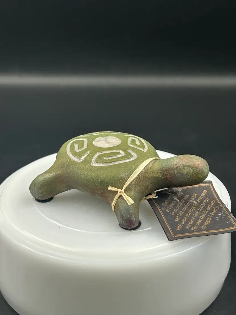 Signed J Diller Raku Pottery Works Fetish Turtle Figurine With Original Tag