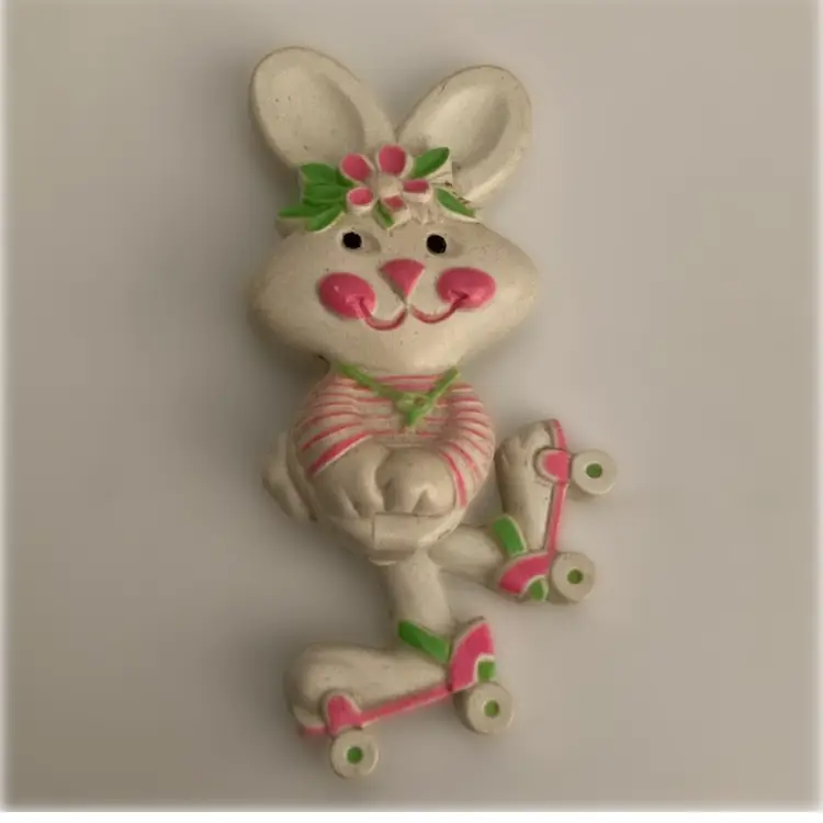 1974 AVON Fragrance Glace Pin Pal Rabbit Roller Skating Perfume Brooch