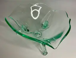 Vintage Glowing Uranium  Footed Triangular Candy Dish 6 1/2" wide by 3 "