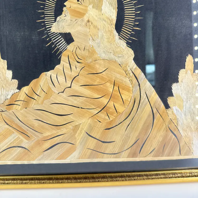 Straw Marquetry Inlay 20"x14.5" "Jesus Praying" Wall Art Framed Handcrafted