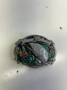 Vintage The Great American Buckle Co Pewter Bass Fishing Belt Buckle 1987