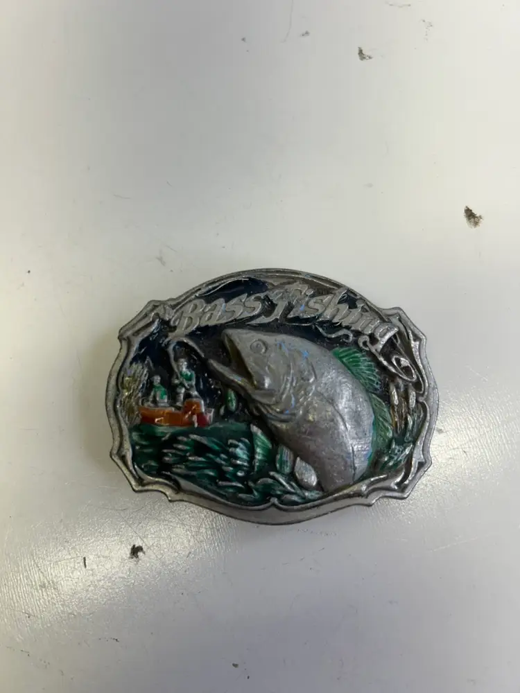Vintage The Great American Buckle Co Pewter Bass Fishing Belt Buckle 1987