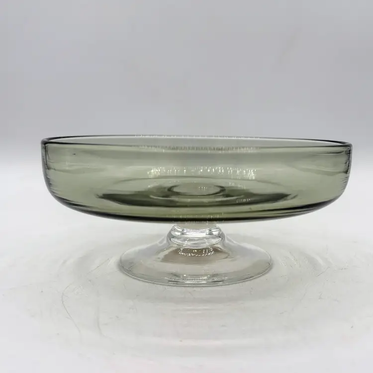 Liberty Craftworks Art Glass Pewter Color Hand Blown Footed Nut Bowl Candy Dish Greenfield Village Dearborn Michigan Henry Ford NWT