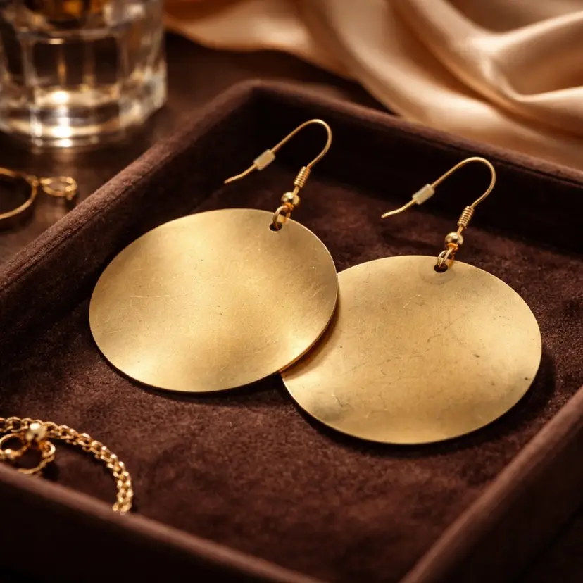 Goldtone Circular Earrings, 1.5" Dia