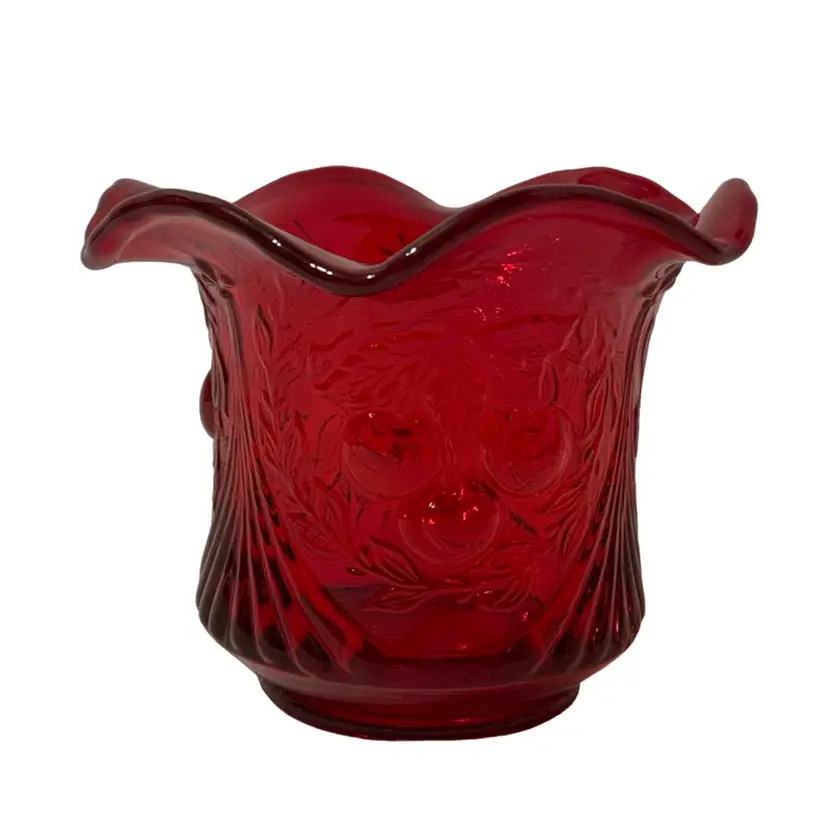 HTF LG Wright Glass Cherry Wreath Ruby 4” Sugar Spooner