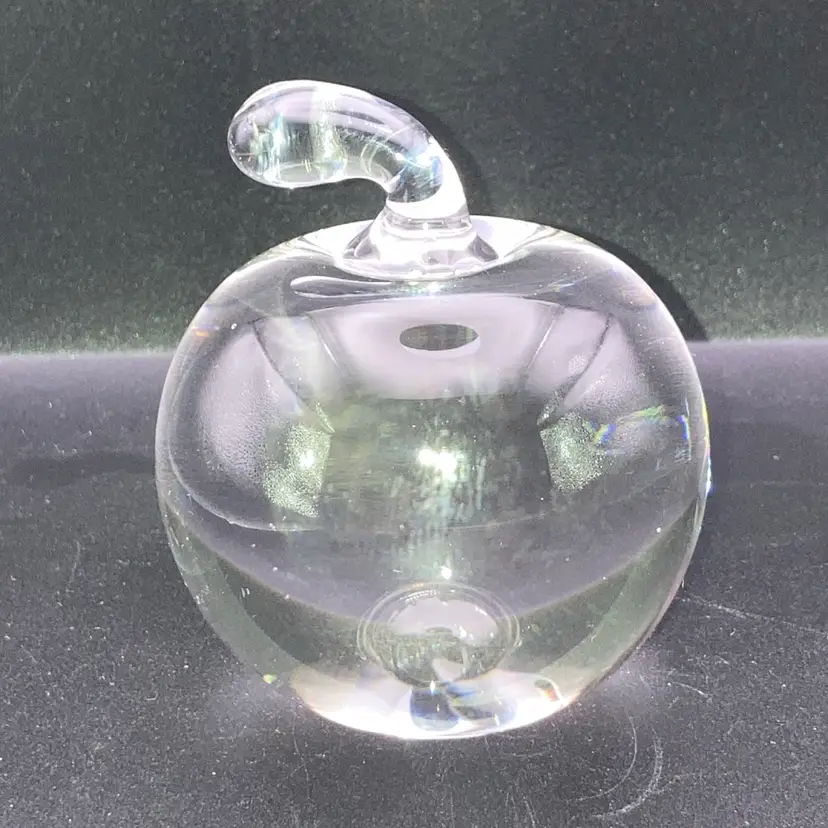 Clear Glass Apple  Paperweight! 3 1/4” Tall X 3” Wide! See All Pics! Scuff!