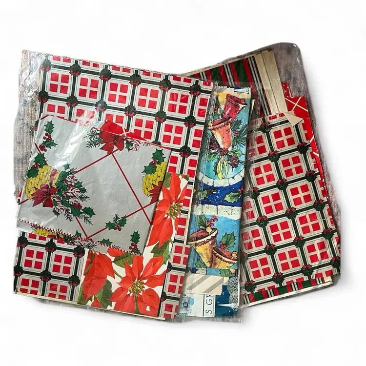 3 Bags Of Vintage Christmas Wrapping Paper- Some Sheets Some Pieces