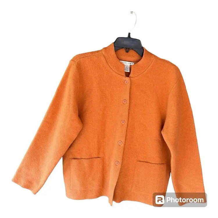 Jillian Jones Jacket Women’s Small Orange 100% Wool Blazer Coat Button Lagenlook