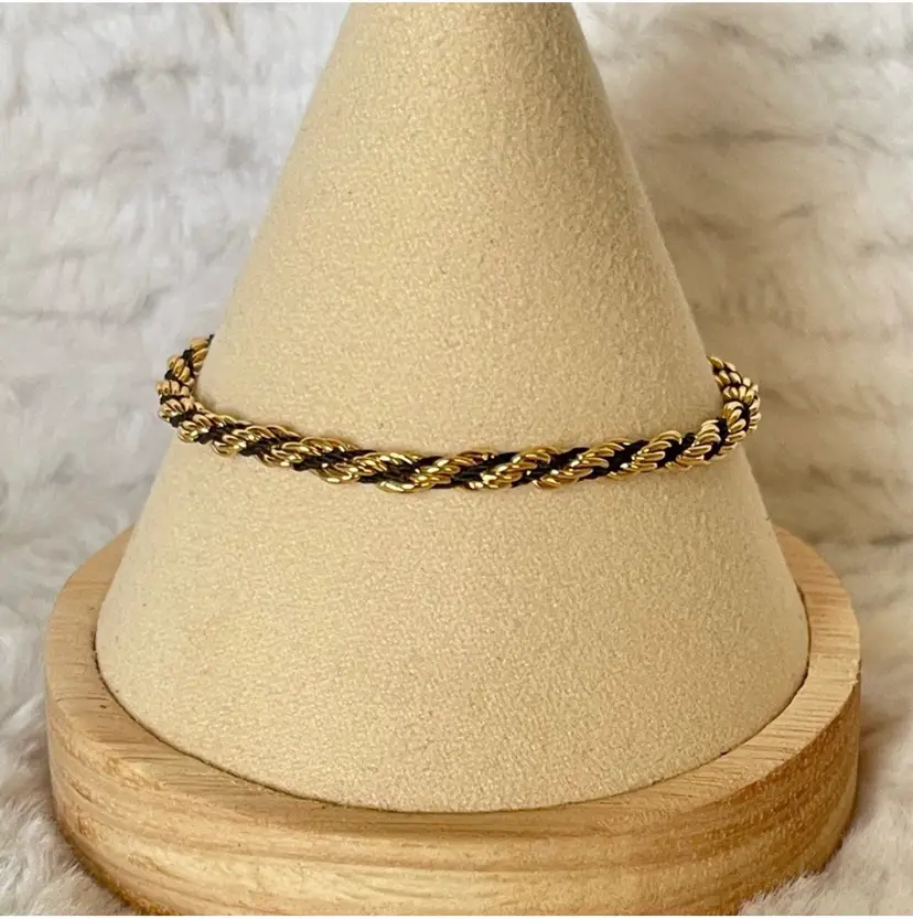 Vintage 7 inch black and gold rope twisted bracelet
