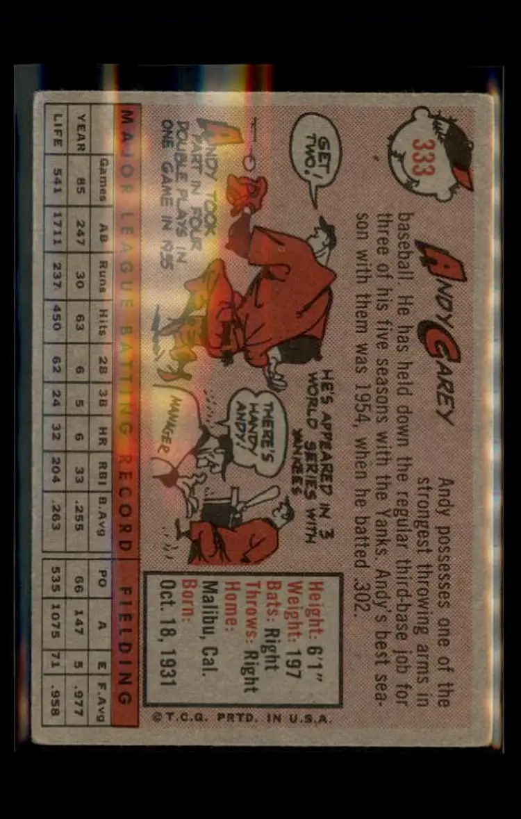 1958 Topps #333 Andy Carey - (pk4) - New York Yankees