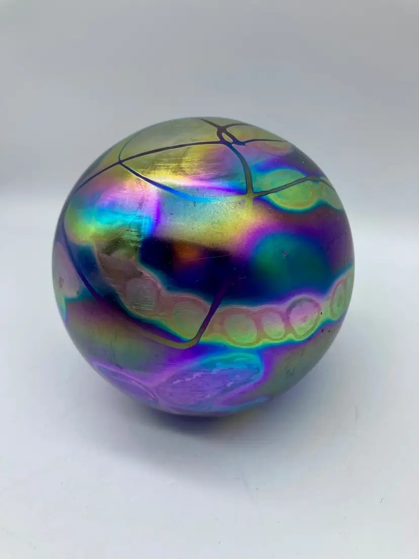 Susan Anton Carr Intaglio Art Glass Sphere, Orb, Signed and Stamped