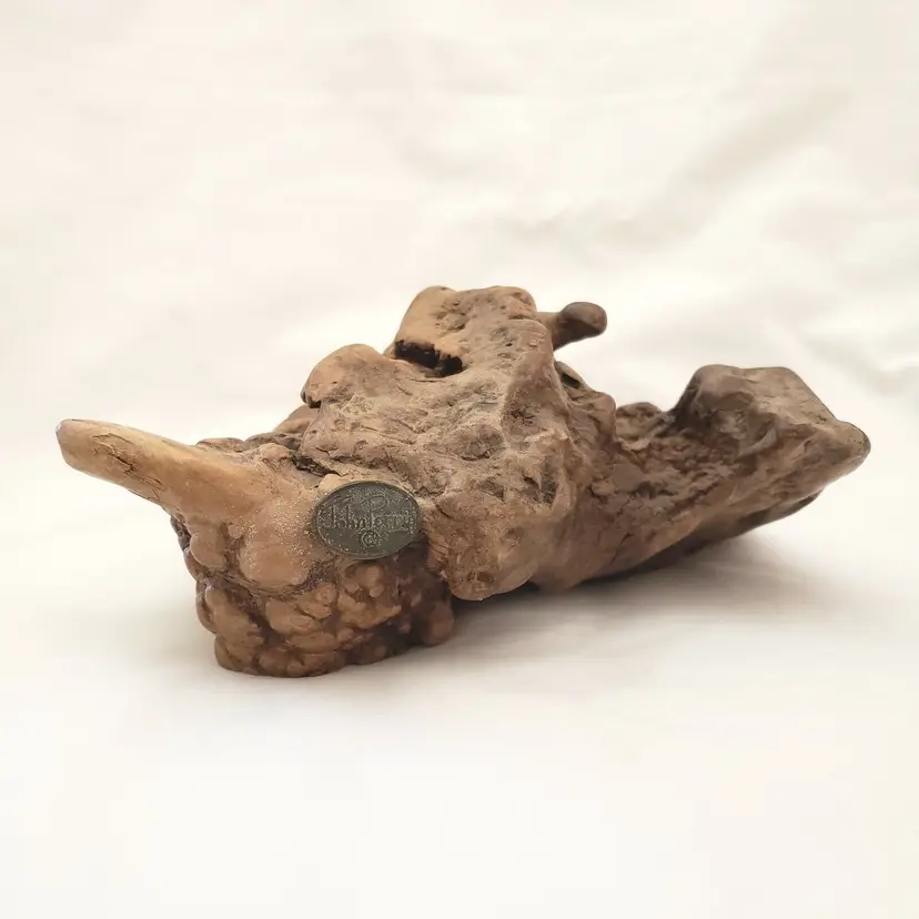 Natural Wood Sculpture Burlwood John Perry BASE ONLY with metal logo READ DESCR.