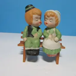 vintage kissing boy and girl on bench salt and pepper shakers St Patrick decor