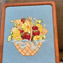 Vintage 9x11 Cross Stitch Strawberry Flower Basket