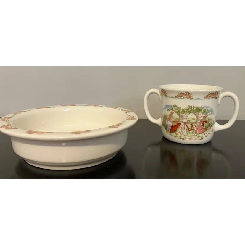 #01 - New Royal Doulton Bunnykins 2-pieces: bowl & 2- handled mug