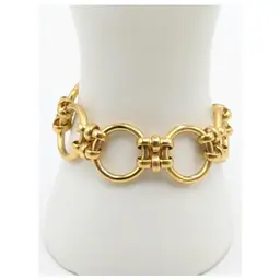 Gold Tone Link Bracelet with Circular Design