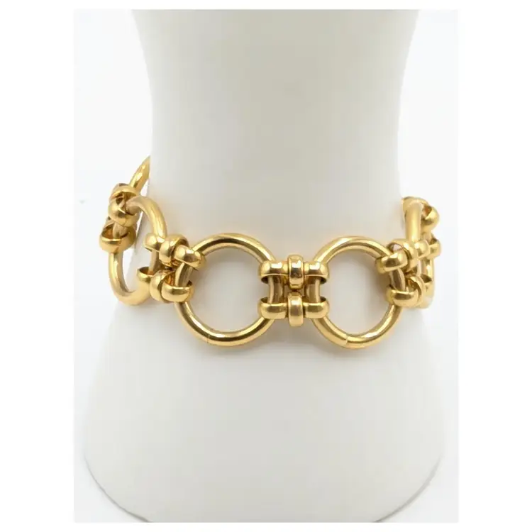 Gold Tone Link Bracelet with Circular Design