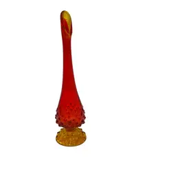 Vtg Fenton Orange/Amberina Hobnail Swung Vase - 10” Tall - Glows
