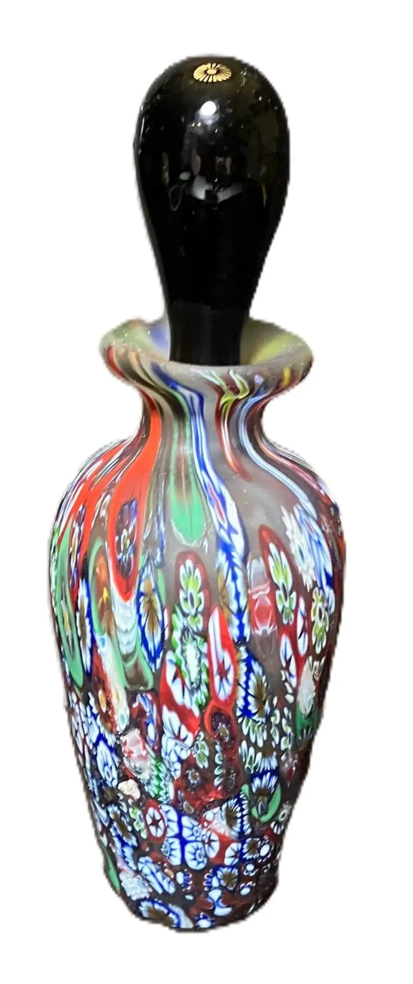Hand blown Millefiori Cane Art Glass Perfume Bottle 6"