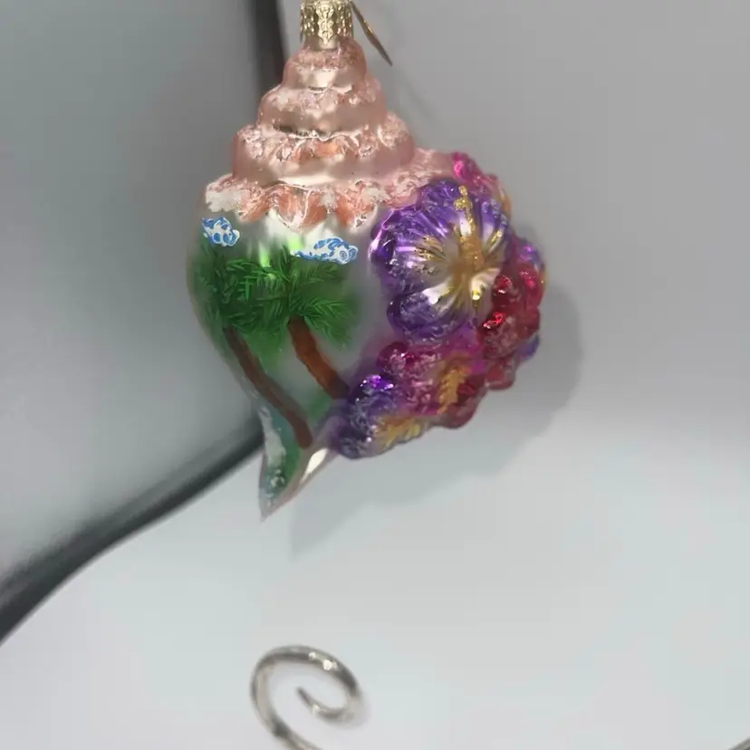 Christopher Radko Tropical Shores Ornament 4.75” Seashell And Flowers