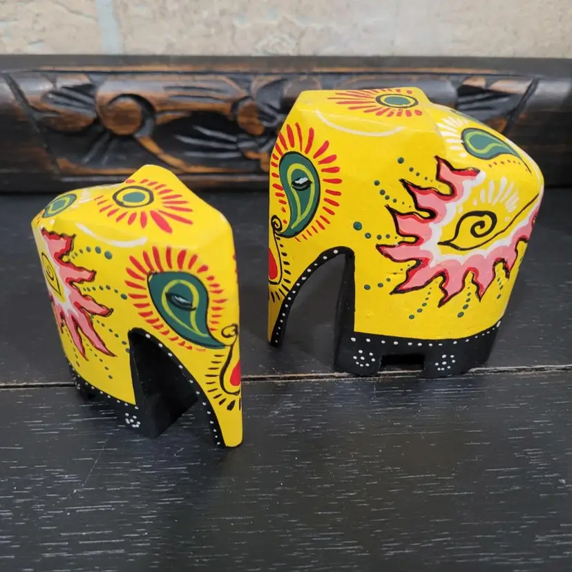 Boho Wooden Painted Elephants