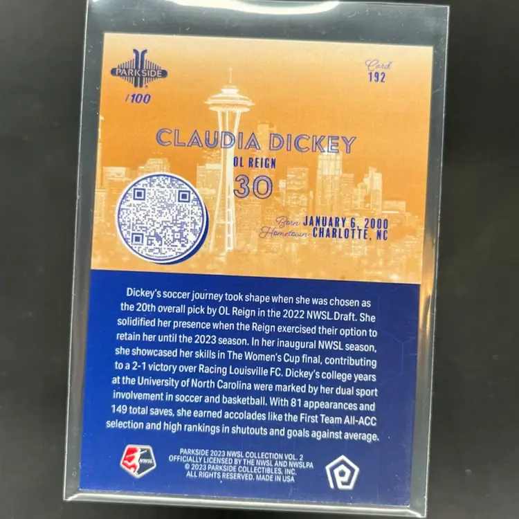 Claudia Dickey 2023 Parkside NWSL Shimmer /100 Soccer Card