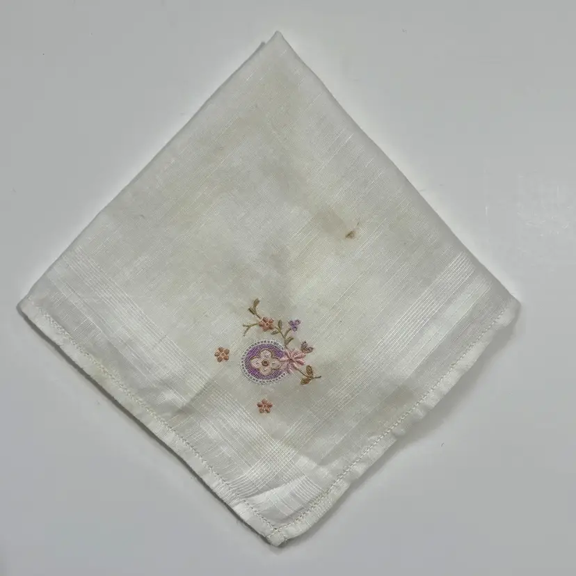 Floral Embroidered Linen Bridesmaid Handkerchief Cottage Core Granny Vintage