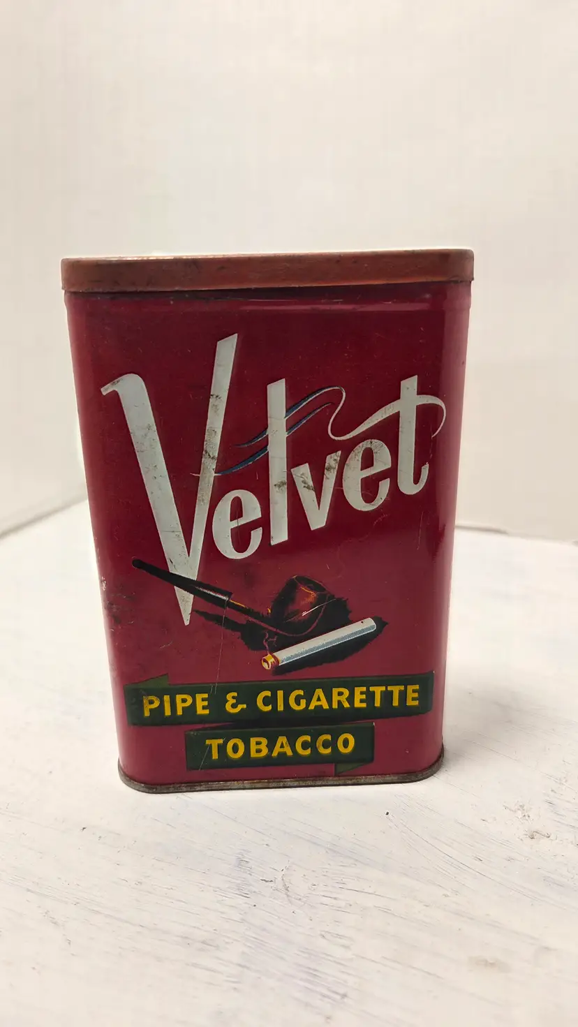 Vintage Velvet Pipe and Cigarette Tobacco Vintage Pocket Tin Red Flip Lid