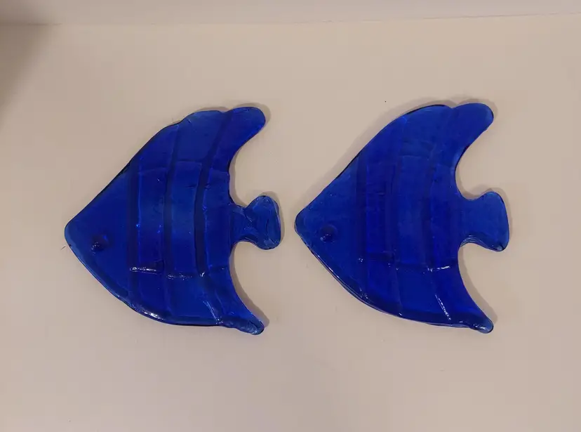Handmade Blue Art Glass Pair Of Fish Decor
