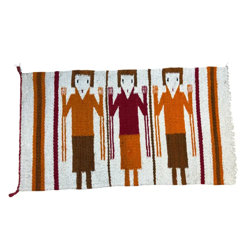 Vintage Navajo Gallup Yei Rug Figures Handwoven Wool Native American 17”x30”