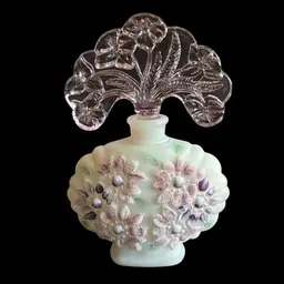 Fenton New Century Perfume Bottle Hand Painted Purple Stopper Signed