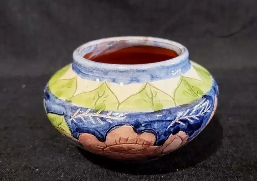 Pirraca Redondo Portugal Glazed Pottery Vase Bowl Trinket Dish Redware Handmade