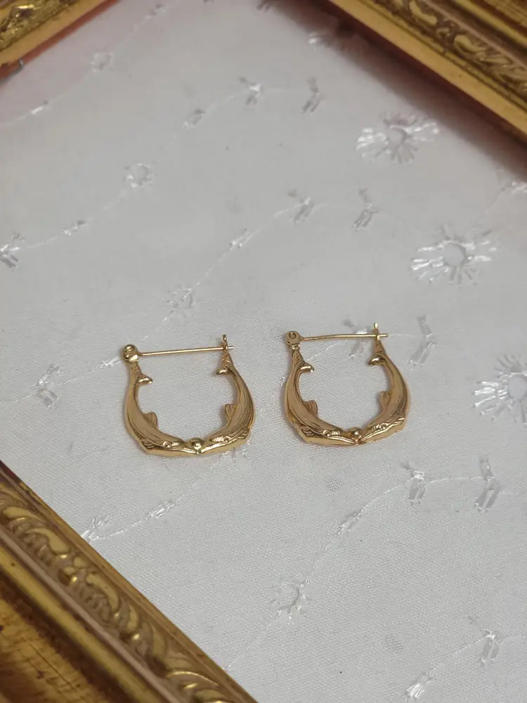 Vintage 14k dolphin hoop earrings