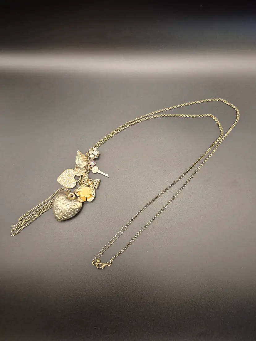Vintage Look Long Charm Necklace