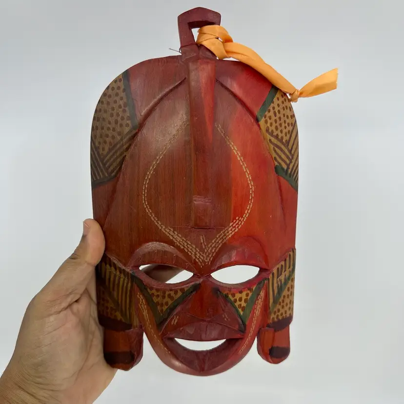 Vintage Hand Carved Wooden Mask Folk Art Wall Decor